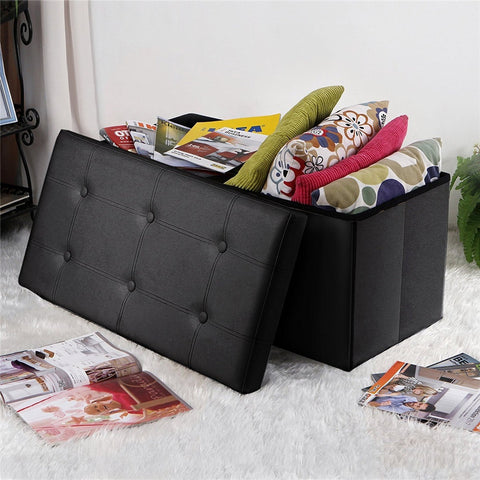 PU Leather Footstool with Leather Footstool Black 76*38*38cm