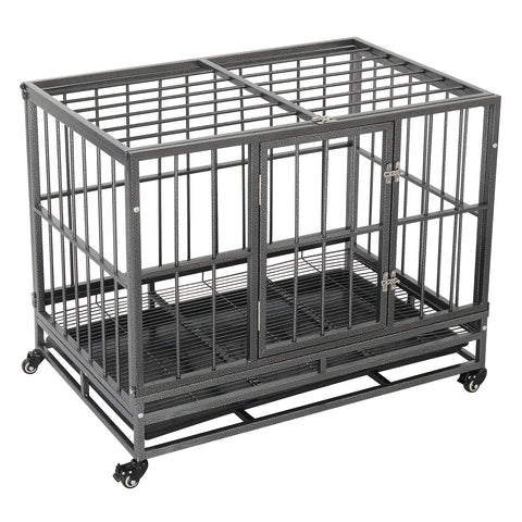 36.5” Heavy Duty Dog Cage Crate Kennel Metal Pet Playpen Portable with Tray Silver