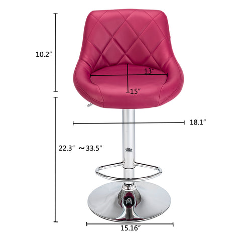 2pcs Adjustable High Type with Disk No Armrest Rhombus Backrest Design Bar Stools Wine Red