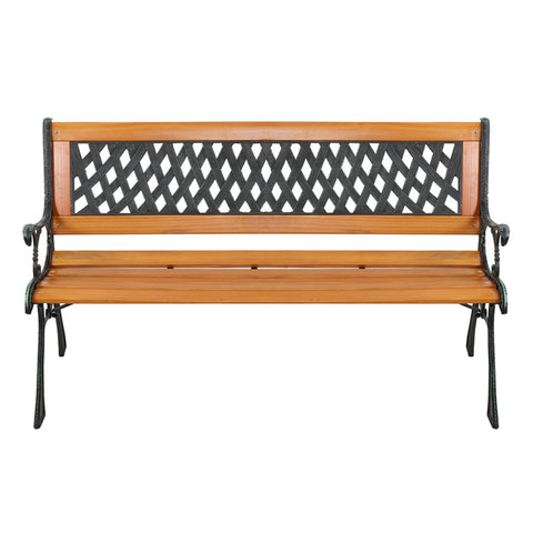 49" Garden Bench Patio Porch Chair Deck Hardwood Cast Iron Love Seat Weave Style Back