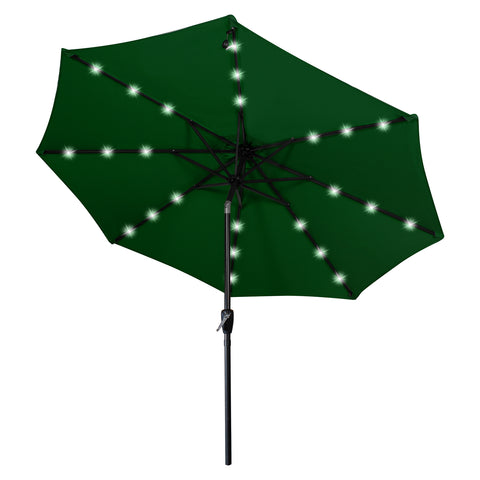 2.7M Garden Parasol with Solar-Powered LED Lights, Patio Umbrella with 8 Sturdy Ribs, Outdoor Sunshade Canopy with Crank and Tilt Mechanism UV Protection for Deck, Patio and Balcony