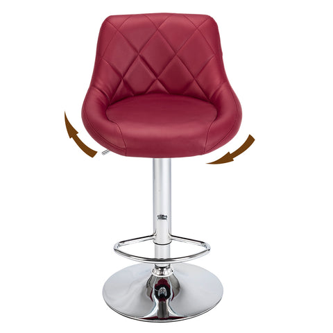 2pcs Adjustable High Type with Disk No Armrest Rhombus Backrest Design Bar Stools Wine Red