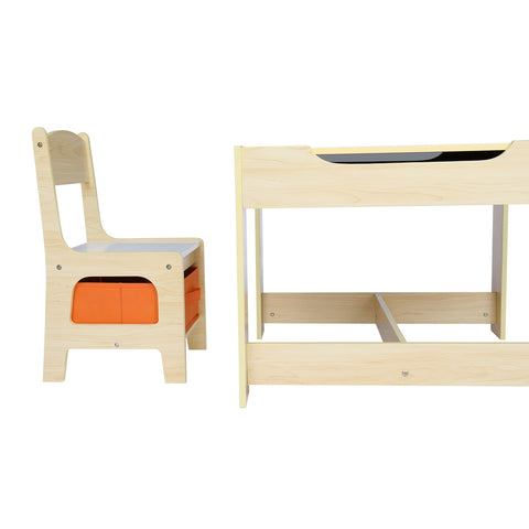 Children's Wooden Table And Chair Set With Two Storage Bags (One Table And Two Chairs)