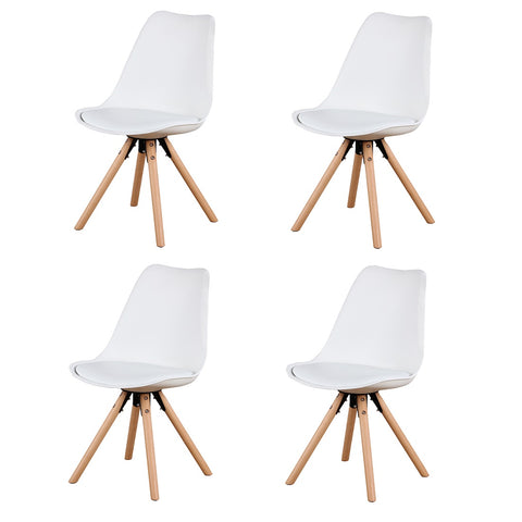 EDLMH Set of 4, Linen/Velvet Fabric/ABS PP Nordic Dining Chair with Beech Wood Legs for Dining Room, Living Room, Office, Bedroom, White