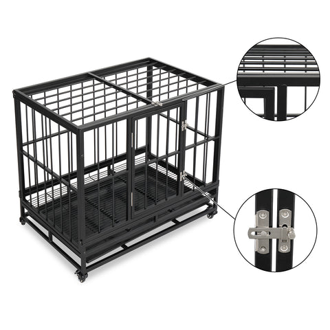 36.5” Heavy Duty Dog Cage Crate Kennel Metal Pet Playpen Portable with Tray Black