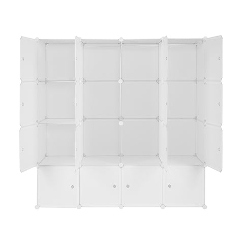 16 Cube Organizer Stackable Plastic Cube Storage Shelves Design Multifunctional Modular Closet Cabinet with Hanging Rod White