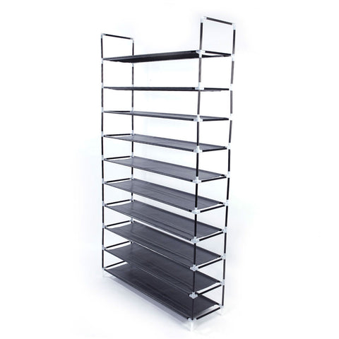 Simple Assembly 10 Tiers Non-woven Fabric Shoe Rack with Handle Black