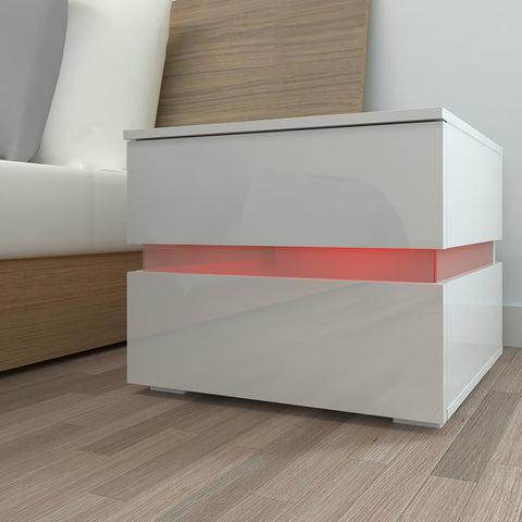 RGB LED Double Side Cabinet Bedside Table White