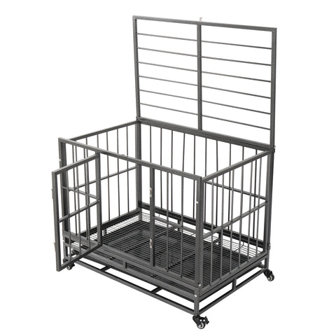 36.5” Heavy Duty Dog Cage Crate Kennel Metal Pet Playpen Portable with Tray Silver