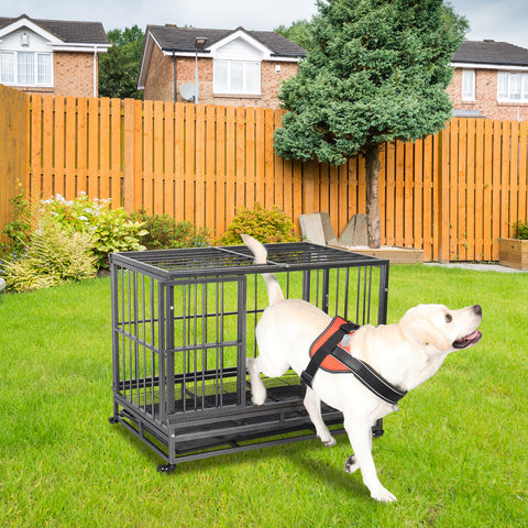 36.5” Heavy Duty Dog Cage Crate Kennel Metal Pet Playpen Portable with Tray Silver